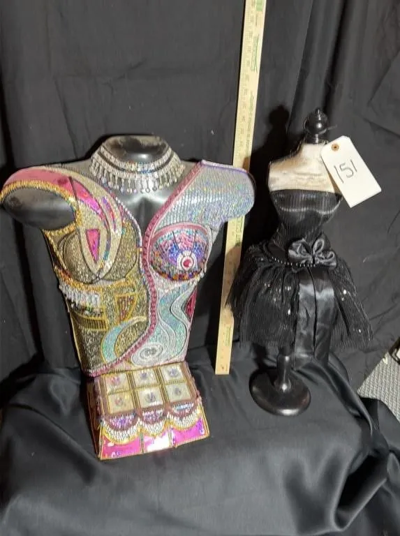 Decorated Torso Bust and Miniature Dress Form Set