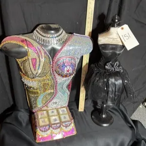 Decorated Torso Bust and Miniature Dress Form Set