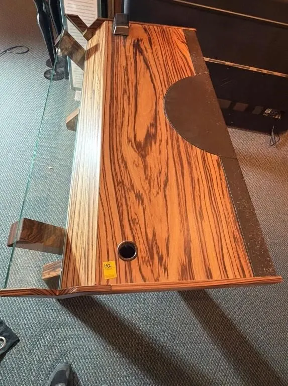 Modern Striated Wood and Glass Executive Desk