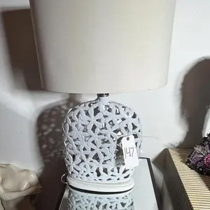 White Openwork Floral Table Lamp