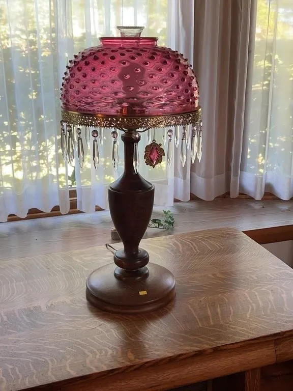 Fenton Cranberry Opalescent Hobnail Shade Parlor L