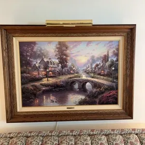 Framed Thomas Kinkade Sunset on Lamplight Lane Can