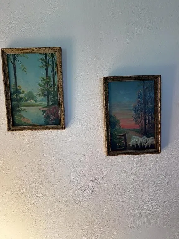 Pair Pastoral Countryside Landscape Oil Paintings