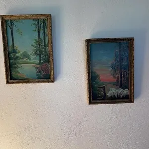 Pair Pastoral Countryside Landscape Oil Paintings