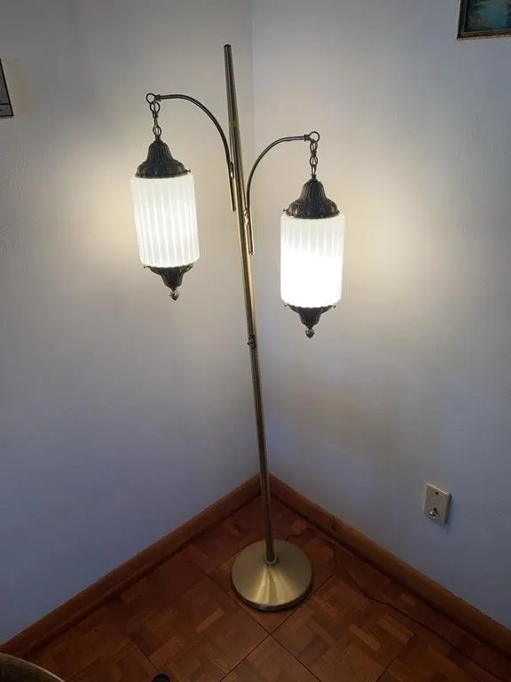 Mid Century Modern Two Light Floor Lamp White Ribb
