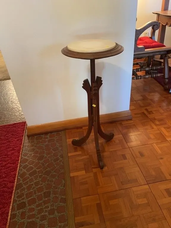 Antique Victorian Marble Top Walnut Pedestal Plant