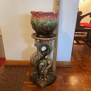 Antique Weller Pottery Majolica Jardiniere and Dol