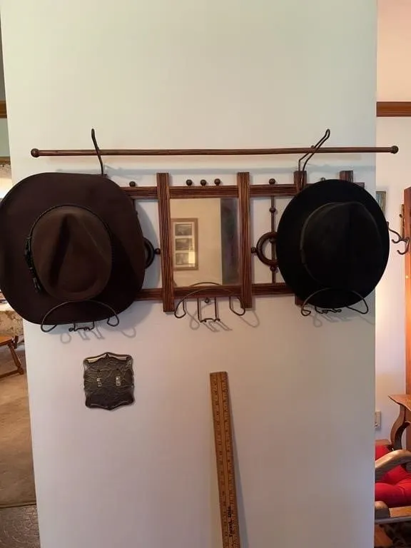Oak Hall Tree Mirror Hat Rack with Advertising Yar