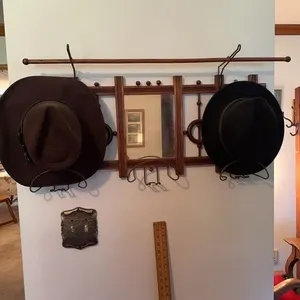 Oak Hall Tree Mirror Hat Rack with Advertising Yar