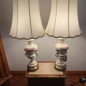 Pair of Porcelain Urn Table Lamps With Applied Ros