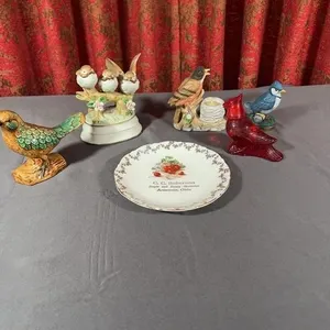 Assorted Bird Figurines Including Red Glass Cardin