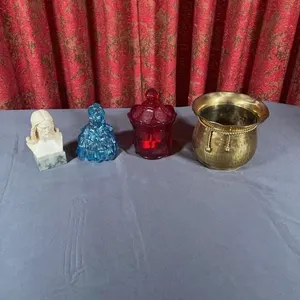 Assorted Decorative Objects Glass Brass and Bust L