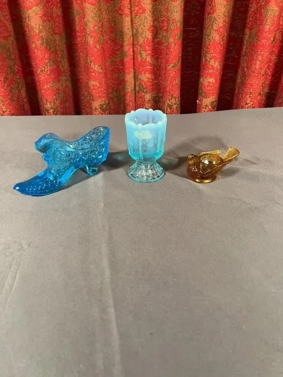 Fenton Opalescent Footed Toothpick and Pressed Gla
