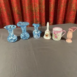 Spatter Glass Miniatures Bell Cup and Ceramic Bud