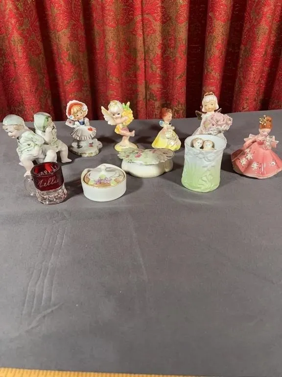 Assorted Ceramic Figurines, EAPG Souvenir Mug, Tri