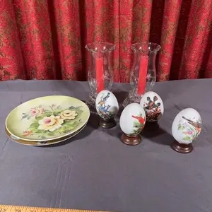 Lefton Hand Painted Porcelain Plates Hurricane Can