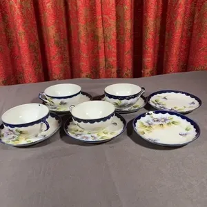 Japanese Floral Hand Painted Porcelain Teacups and