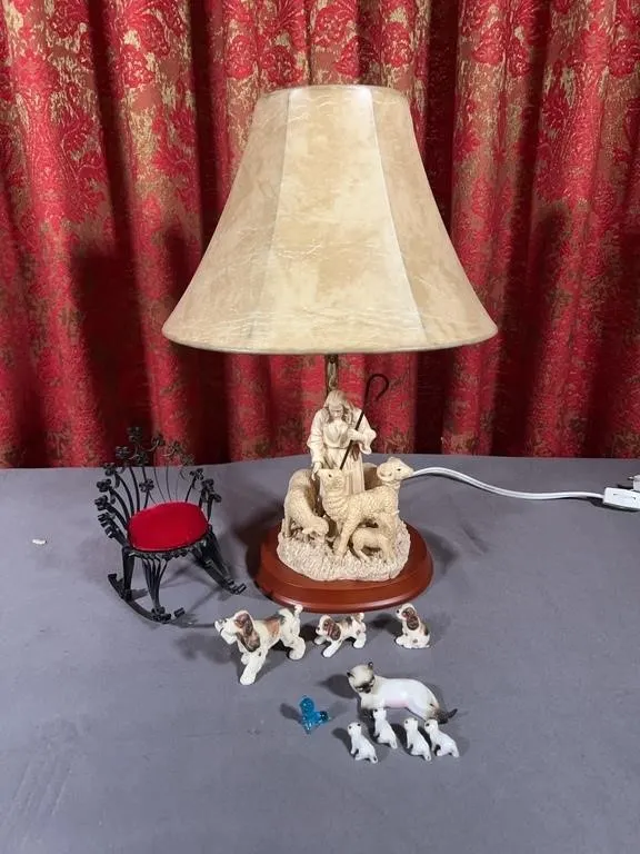 Shepherd Table Lamp with Miniature Animal Figurine