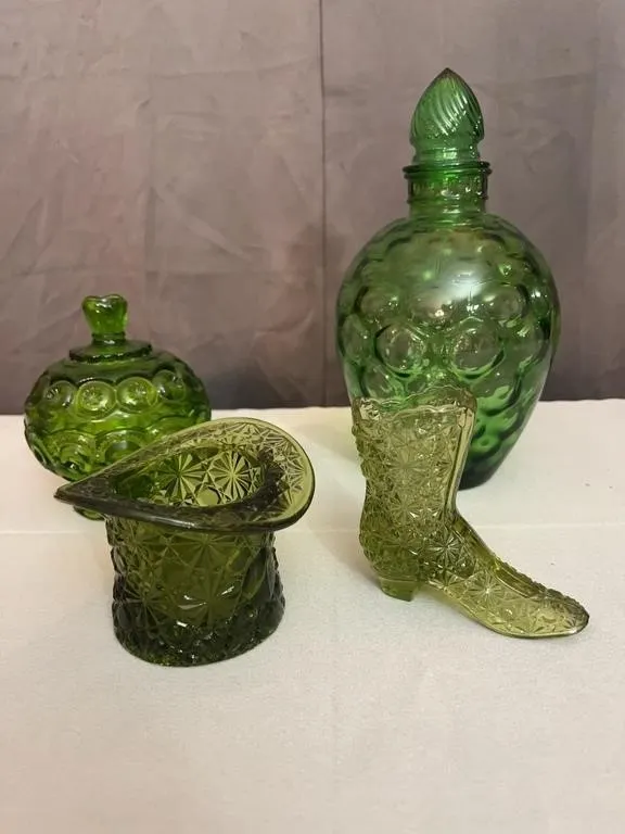 Green Glass Assortment Featuring Fenton L.E. Smith