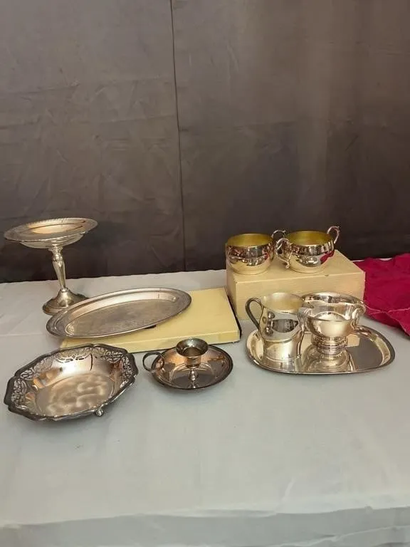 Silver Plate Tableware Service Lot With Creamer Su