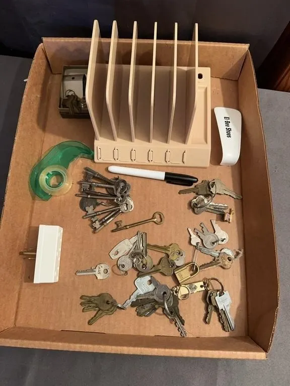 Assorted Keys Padlocks Skeleton Keys and Desk Acce