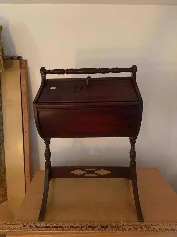 Wooden Barrel Sewing Stand with Notions and Spool
