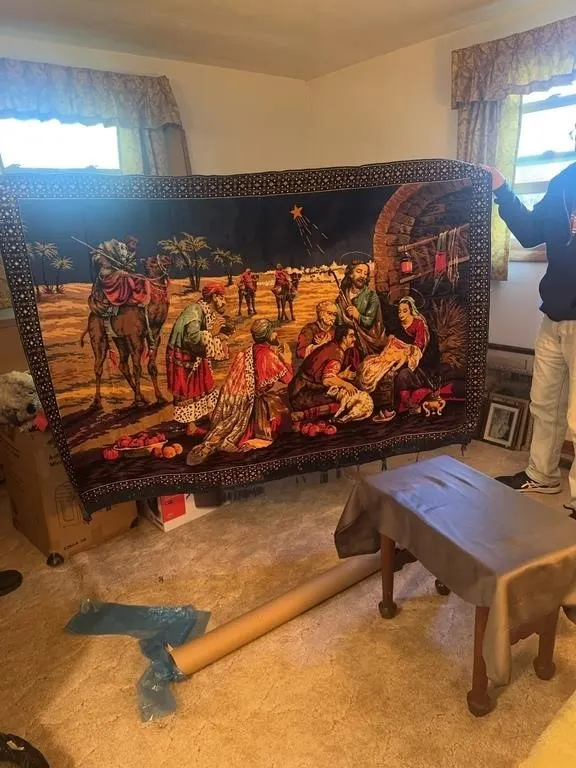 Woven Nativity Scene Wall Hanging Tapestry Rug wit