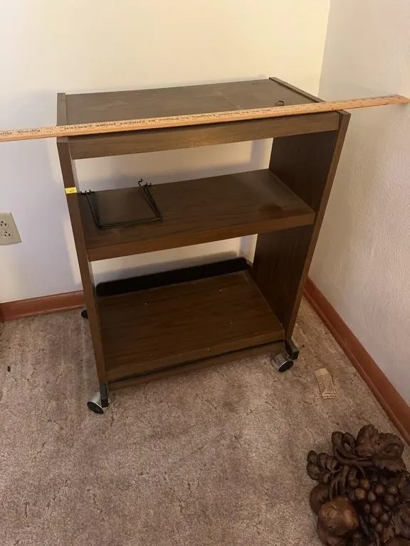 Mid-Century Modern Rolling Media Cart with Faux Wo