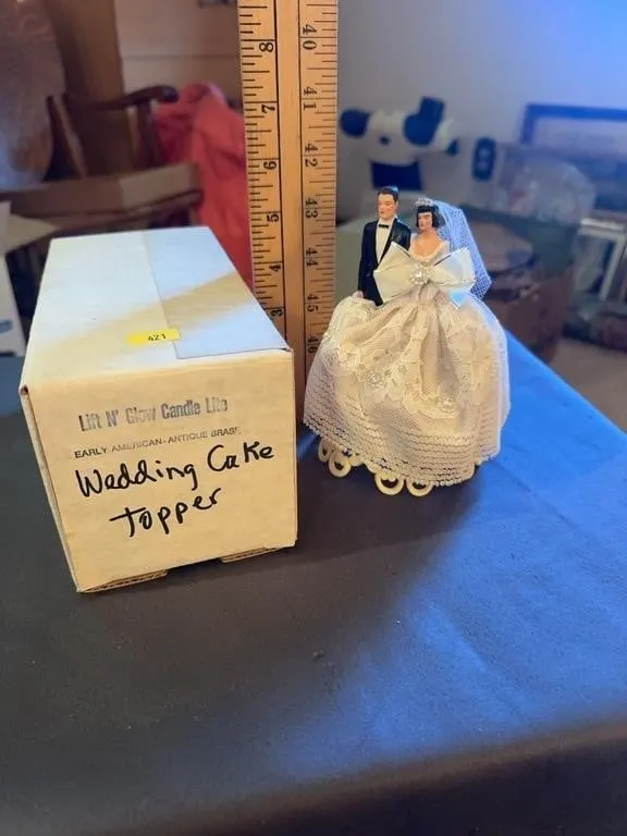Bride and Groom Wedding Cake Topper with Lace Dres