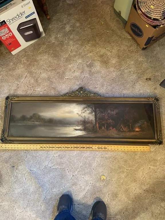Framed Panoramic Landscape Print Campfire River Sc