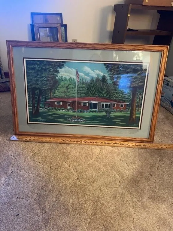 Framed Architectural Landscape Painting American R