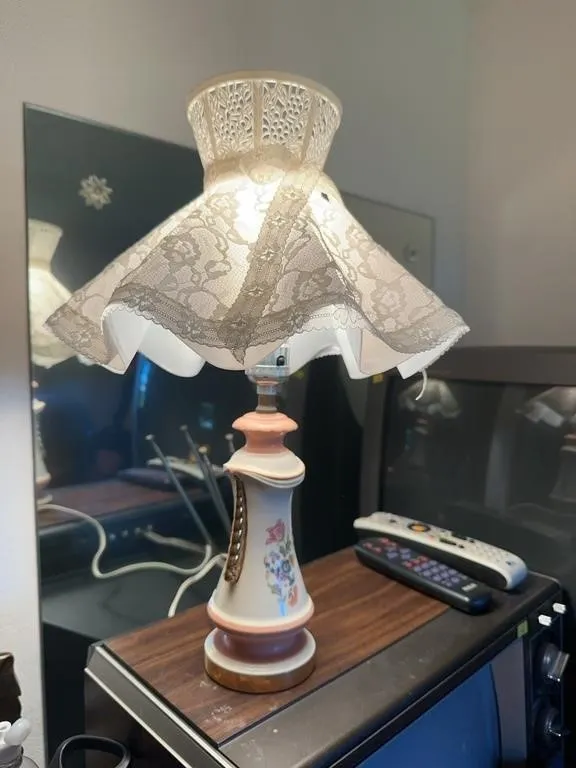 Victorian Style Porcelain Floral Boudoir Lamp With