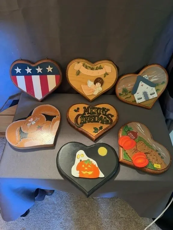 Hand-Painted Folk Art Wooden Heart Plaques Assortm
