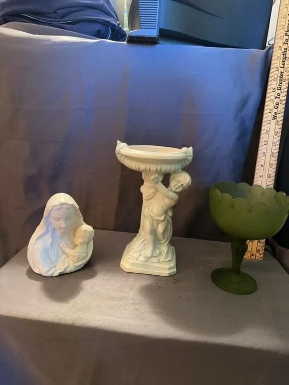 Figural Ceramic Compote Cherub Pedestal Madonna Bu
