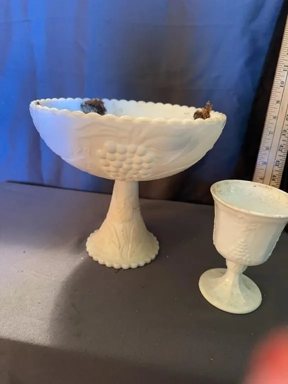 L.E. Smith Milk Glass Pedestal Compote and Goblet