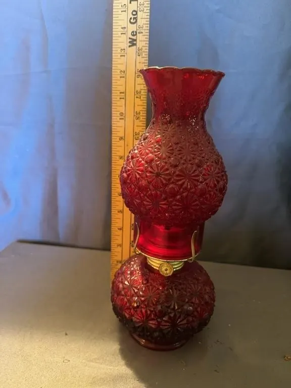 Ruby Red Daisy and Button Pressed Glass Miniature