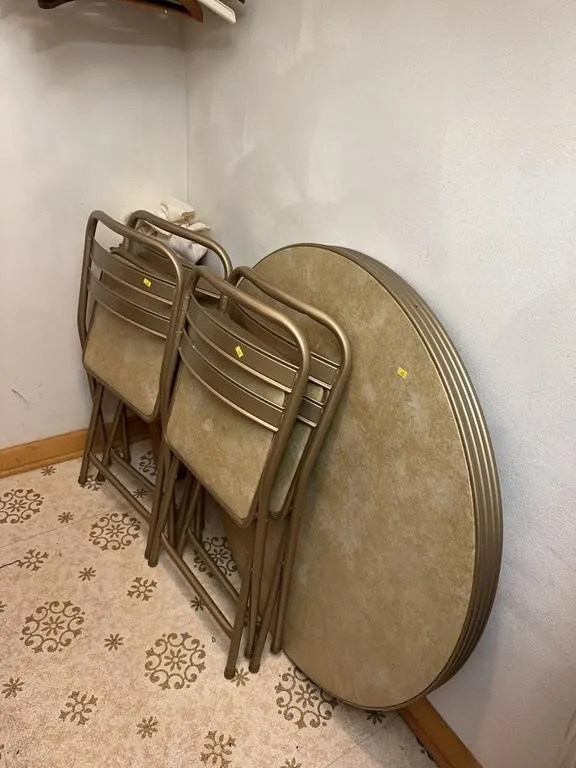 Metal Folding Card Table and Four Matching Chairs