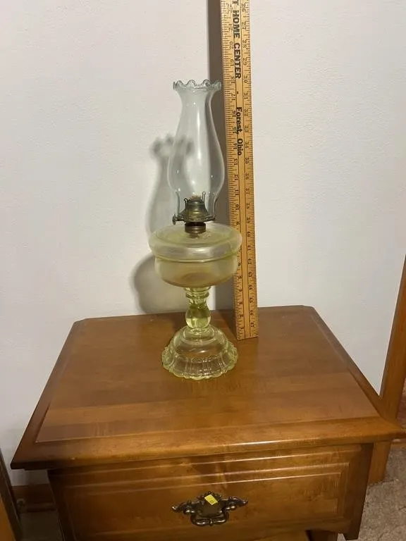 Antique Yellow Vaseline Glass Kerosene Oil Lamp Wi