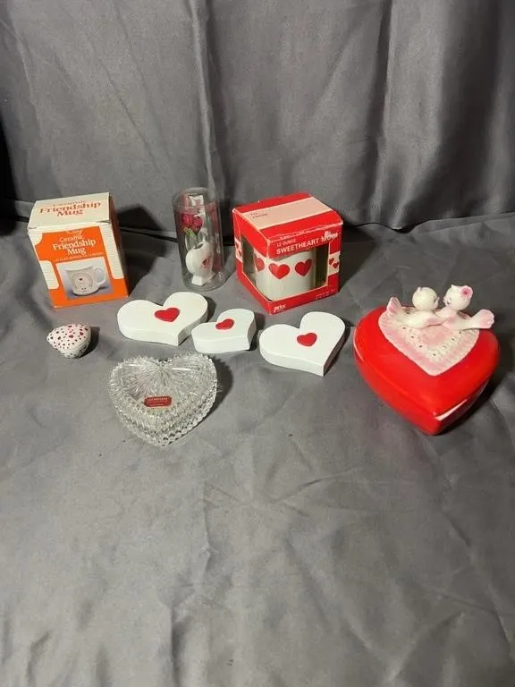 Gorham Full Lead Crystal Heart Dish and Valentine