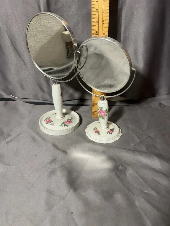 Pair of Ceramic Pedestal Swivel Vanity Makeup Mirr