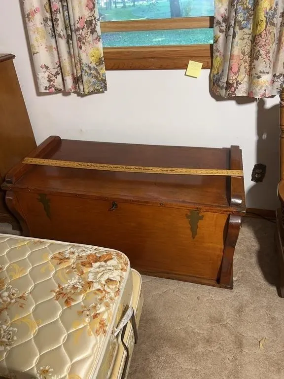 Antique Brass Mounted Wooden Cedar Chest Blanket B