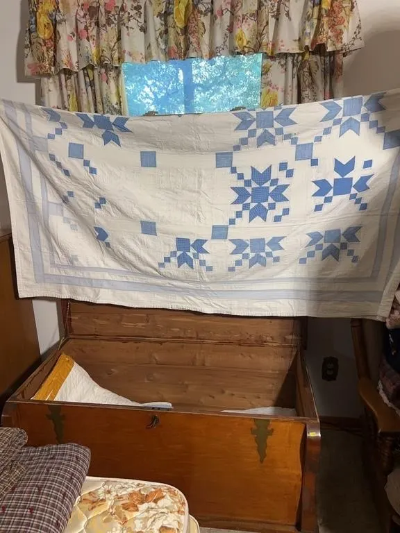 Blue and White Hand Pieced Bear Paw Pattern Quilt