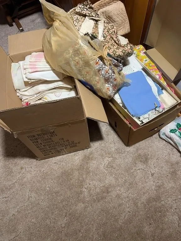 Assorted Household Linens Quilt Remnants and Fabri