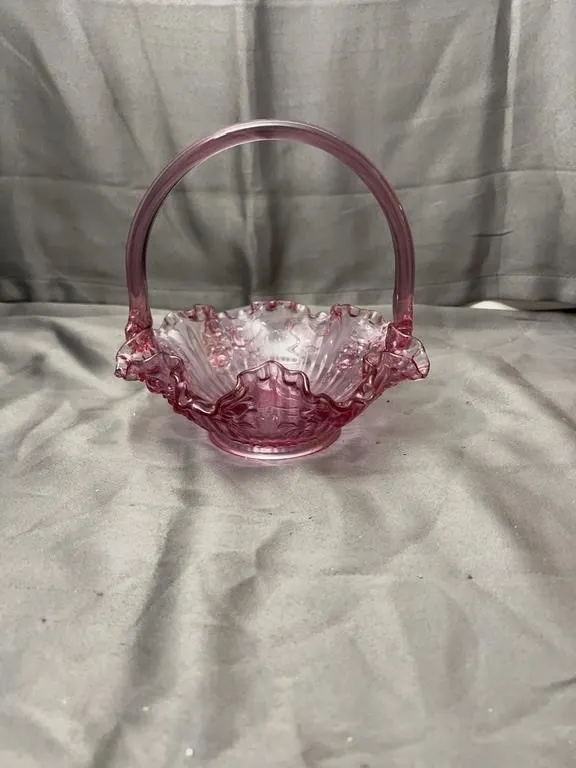 Fenton Dusty Rose Cabbage Rose Art Glass Basket