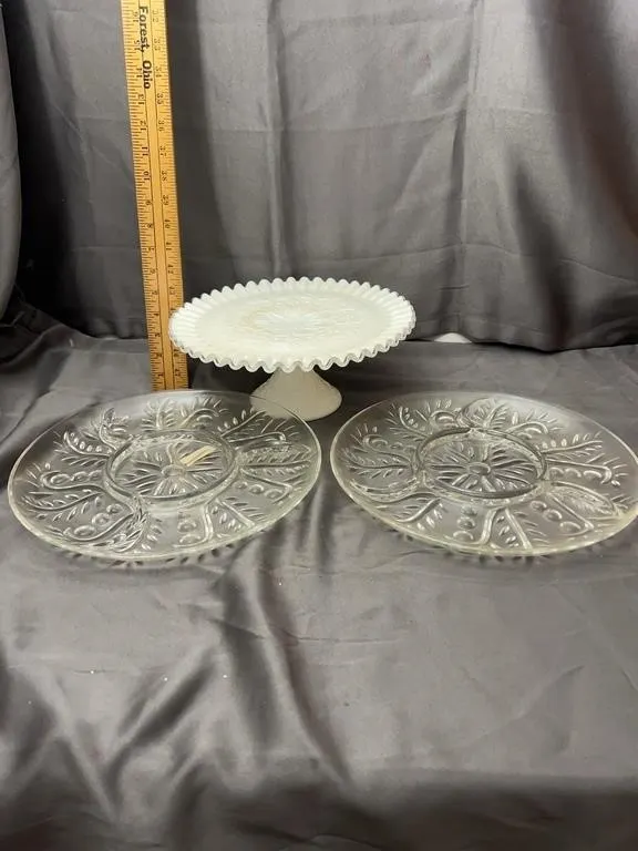 White Milk Glass Pedestal Cake Stand with Pressed