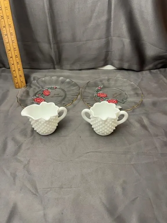 Fenton Hobnail Milk Glass Creamer Sugar and Annive