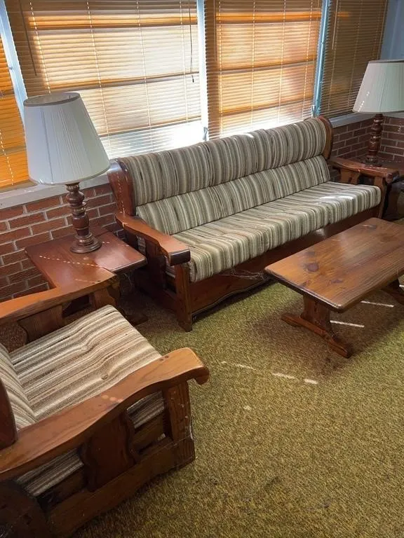 Rustic Pine Living Room Suite with Striped Tweed U