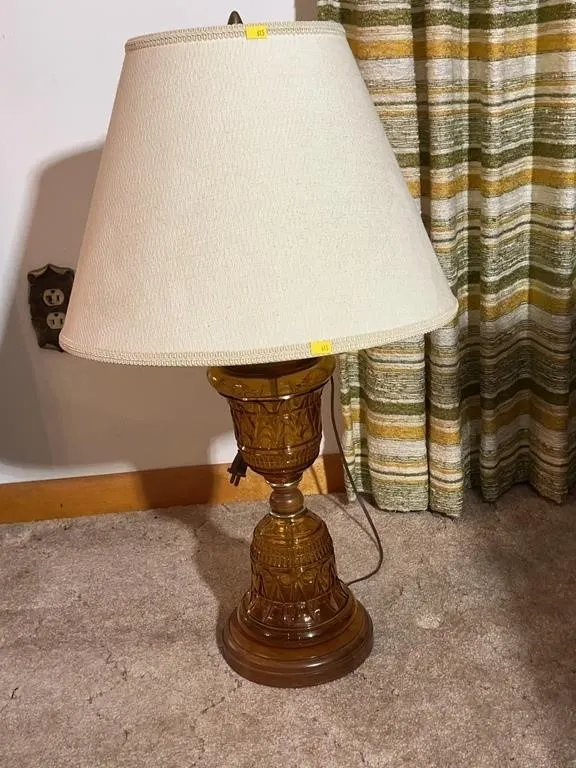 Mediterranean Revival Amber Glass Table Lamp with