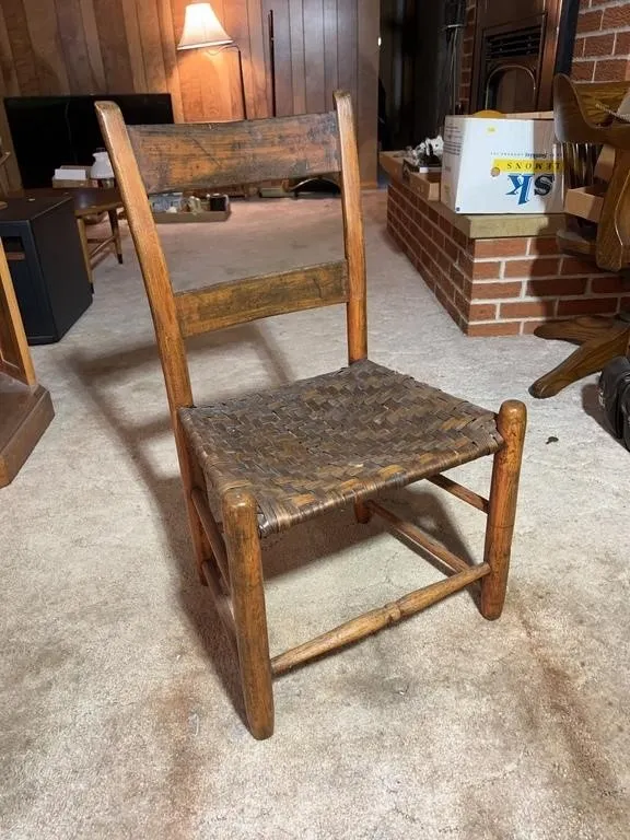 Antique American Ladder Back Side Chair Woven Hick