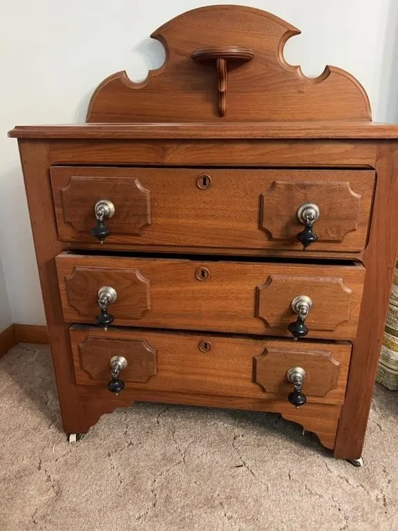 Antique Carved Walnut Chest of Drawers with Galler